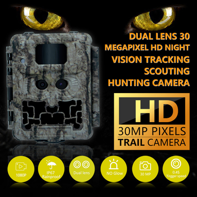 30MP No-Glow LED Trail Camera για παιχνίδι κυνηγιού νυχτερινής όρασης με βίντεο 1080P και χωρητικότητα κάρτας μνήμης 512GB