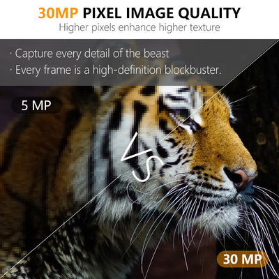 30MP No-Glow LED Trail Camera για παιχνίδι κυνηγιού νυχτερινής όρασης με βίντεο 1080P και χωρητικότητα κάρτας μνήμης 512GB