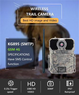 Υπαίθρια κάμερα κυνηγιού κάλυψης 30MP 4G 1080P καμερών CMOS ιχνών άγριας φύσης GSM MMS