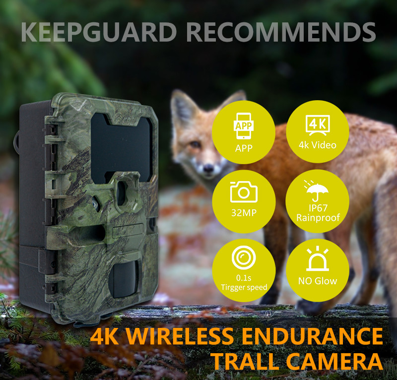 KW866 WIFI Κυνηγετικό μονοπάτι Καμερα αδιάβροχη IP67 OEM/ODM 512GB Αποθήκευση κάρτα μνήμης SD 32MP 4K