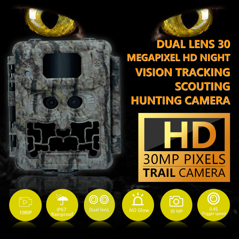 30MP No-Glow LED Trail Camera για παιχνίδι κυνηγιού νυχτερινής όρασης με βίντεο 1080P και χωρητικότητα κάρτας μνήμης 512GB