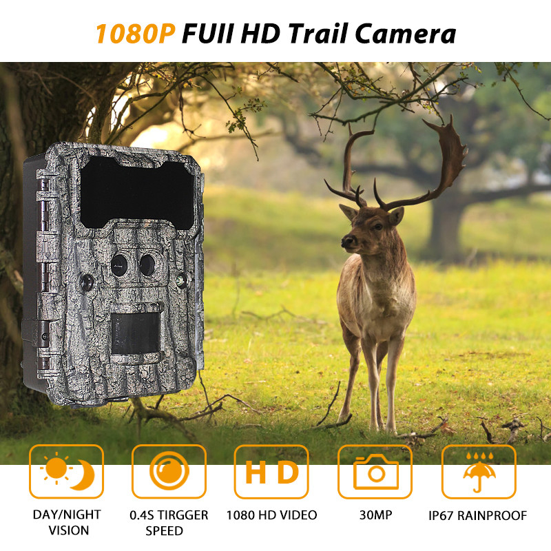 30MP HD κάμερες κυνηγιού με LED νυχτερινή όραση χωρίς λάμψη και λειτουργία PIR για παρακολούθηση της άγριας ζωής